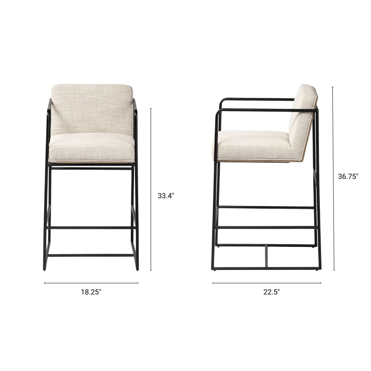 Stamford Upholstered Seat Bar Counter Stool Beige Fabric | Black Metal | Counter - bar-stools