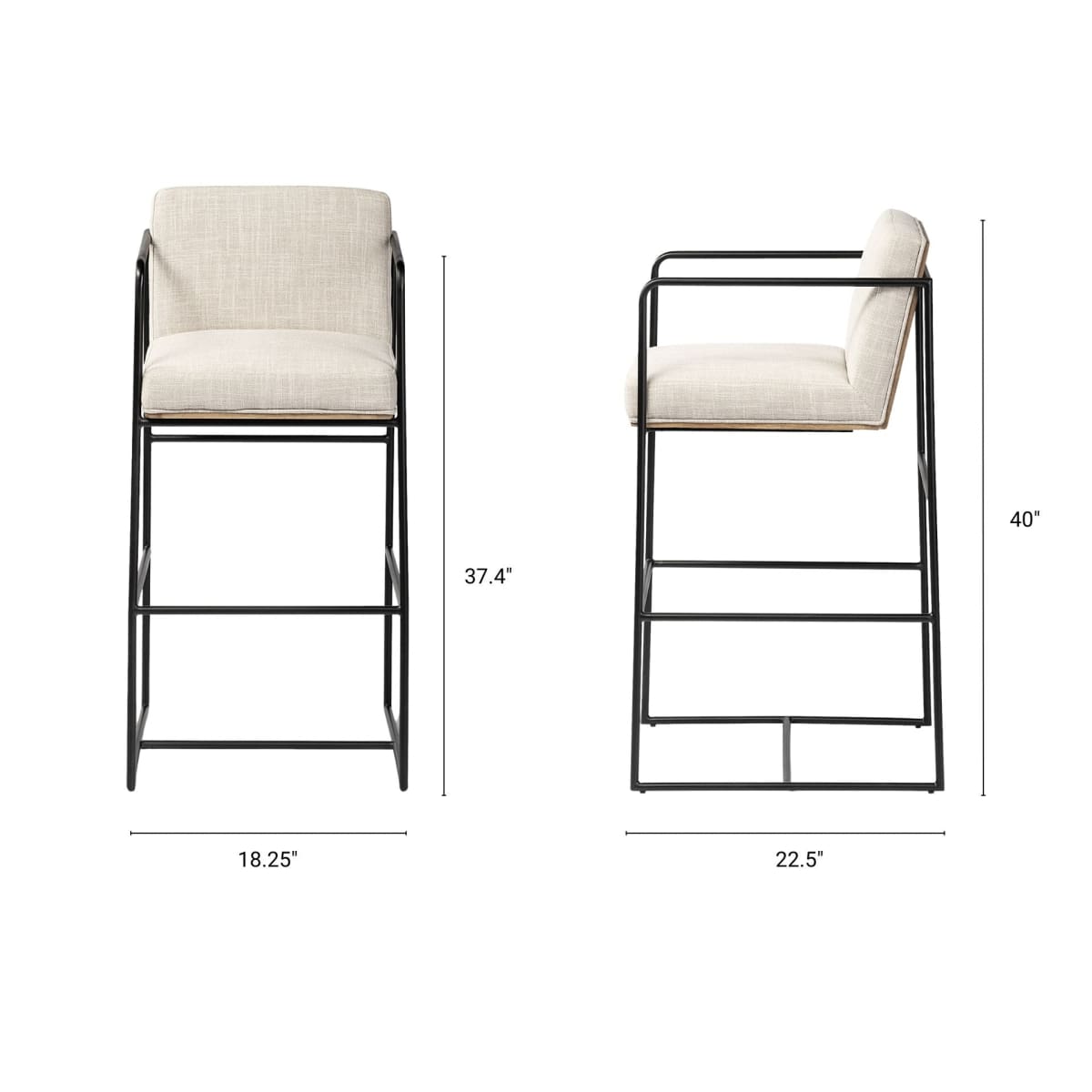 Stamford Upholstered Seat Bar Counter Stool Beige Fabric | Black Metal | Bar - bar-stools