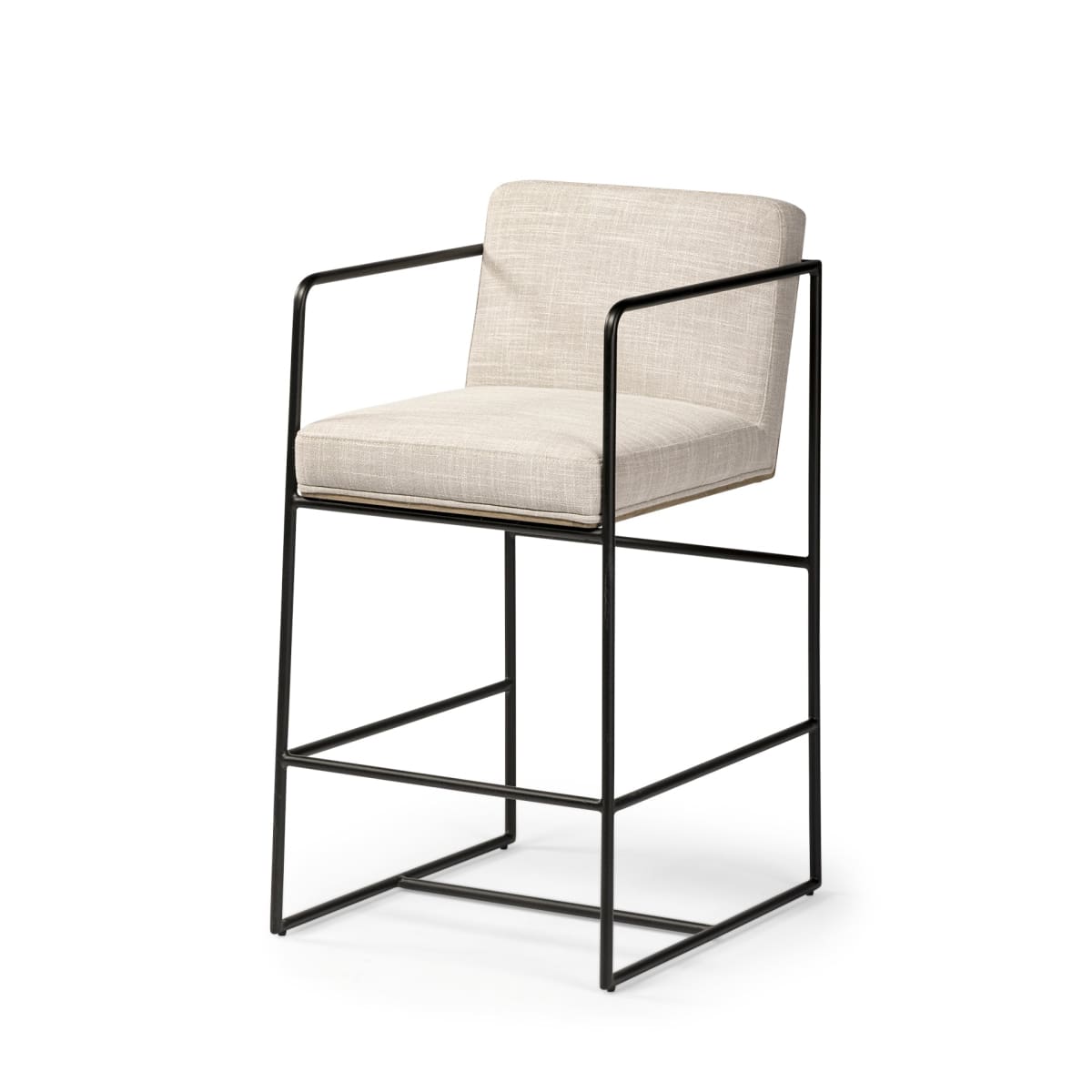 Stamford Upholstered Seat Bar Counter Stool Beige Fabric | Black Metal | Counter - bar-stools