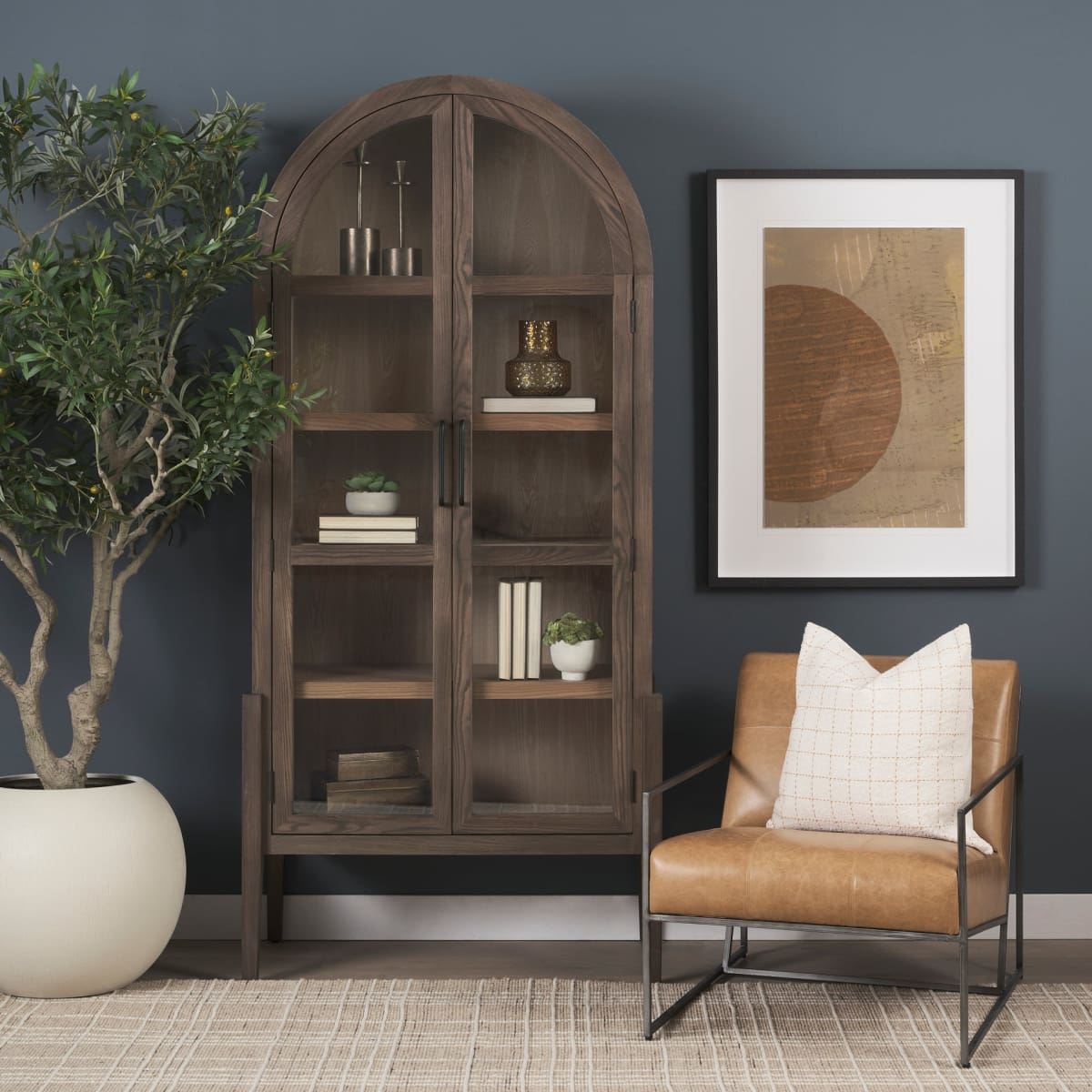 Stratton Leather Accent Chair Brown Genuine Leather | Gunmetal - accent-chairs