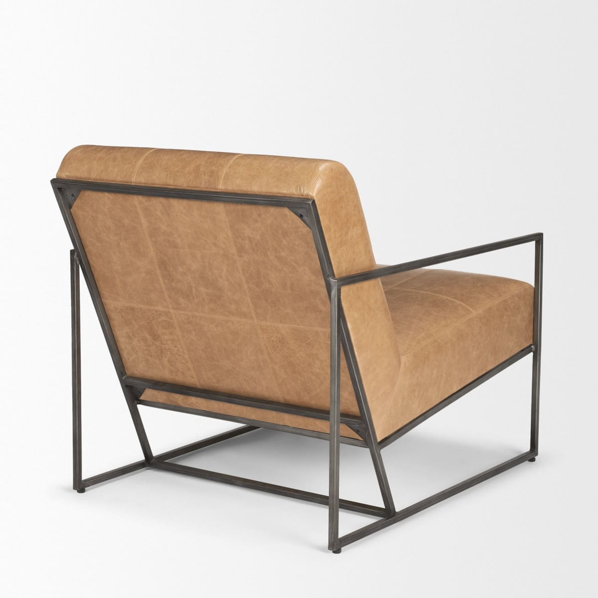 Stratton Leather Accent Chair Brown Genuine Leather | Gunmetal - accent-chairs