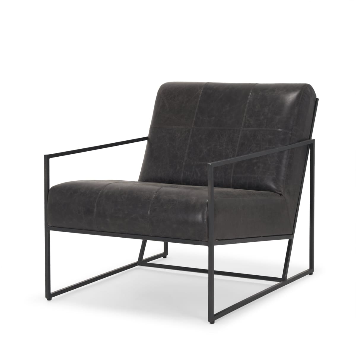 Stratton Leather Accent Chair Gunmetal | Aged Black Leather - accent-chairs