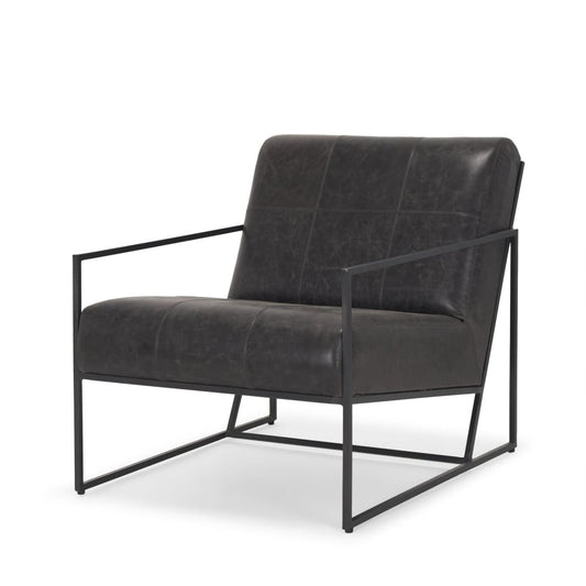 Stratton Leather Accent Chair Gunmetal | Aged Black Leather - accent-chairs