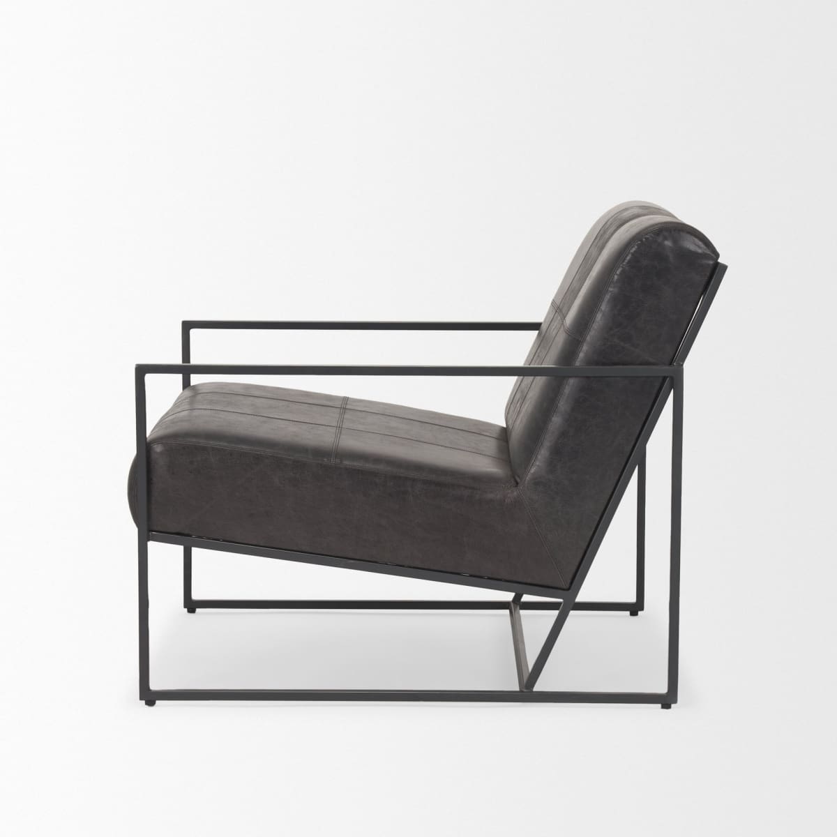 Stratton Leather Accent Chair Gunmetal | Aged Black Leather - accent-chairs
