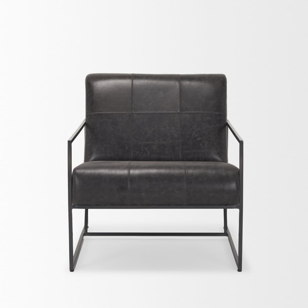 Stratton Leather Accent Chair Gunmetal | Aged Black Leather - accent-chairs