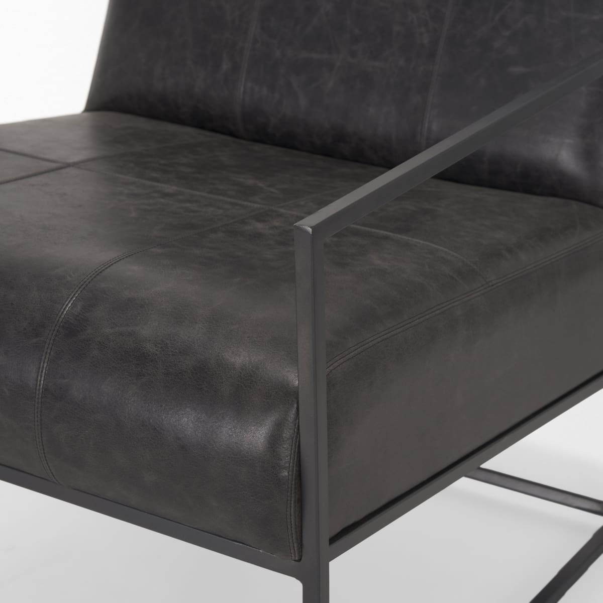 Stratton Leather Accent Chair Gunmetal | Aged Black Leather - accent-chairs