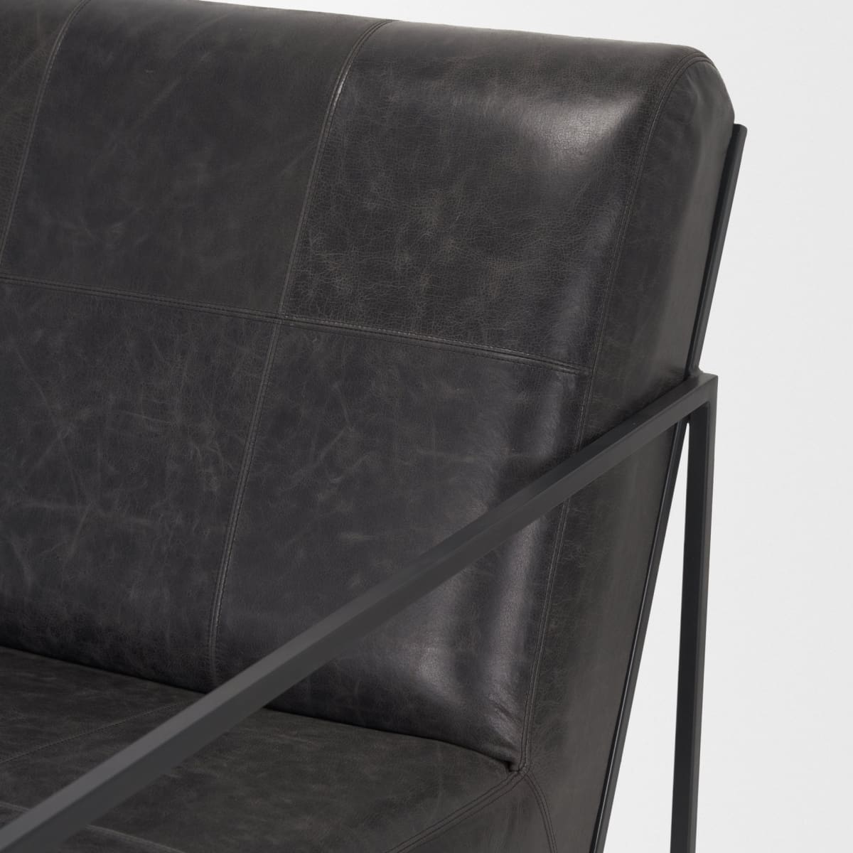 Stratton Leather Accent Chair Gunmetal | Aged Black Leather - accent-chairs