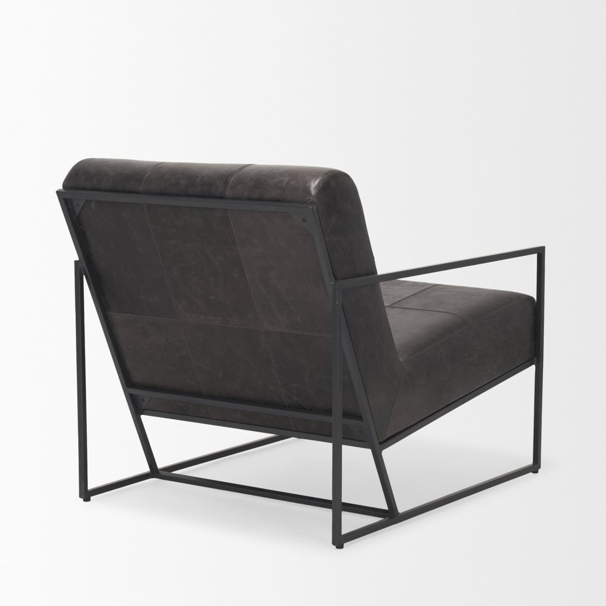 Stratton Leather Accent Chair Gunmetal | Aged Black Leather - accent-chairs