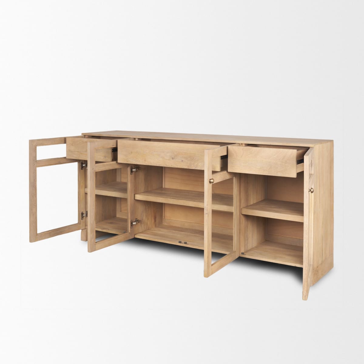 Suri Sideboard Light Brown Wood | Brass Knobs - sideboards-and-buffets