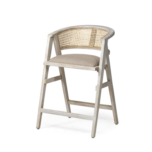 Tabitha Upholstered Seat Bar Counter Stool Beige Fabric | Blonde Wood | Counter - bar-stools