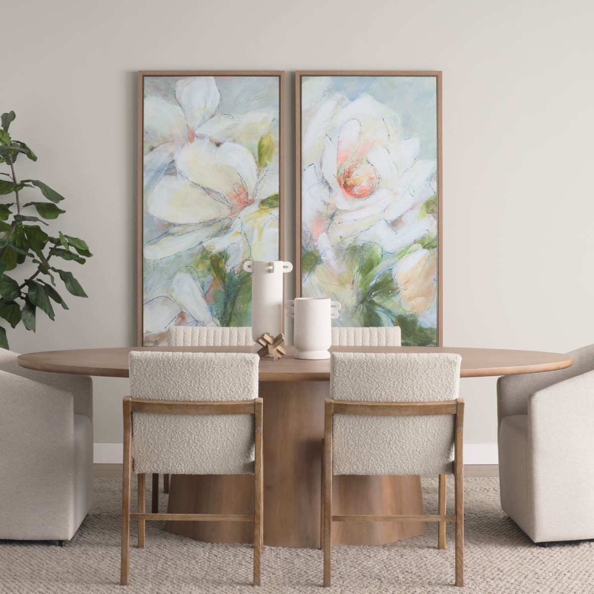Tahoe Dining Chair Cream Bouclé Fabric | Light Brown Wood | Armless - dining-chairs
