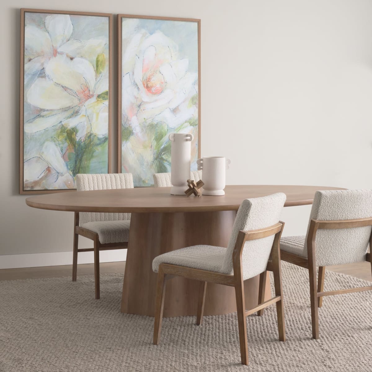 Tahoe Dining Chair Cream Bouclé Fabric | Light Brown Wood | Armless - dining-chairs