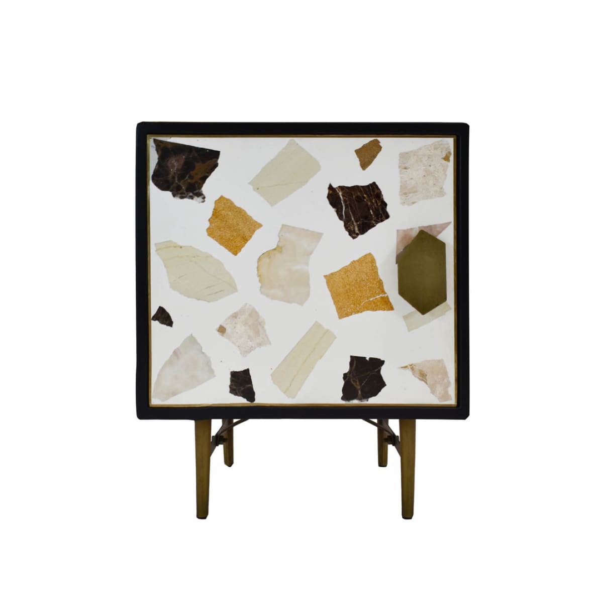 Terrazzo 1 Door Nightstand - Brass And White Mosaic - lh-import-nightstands