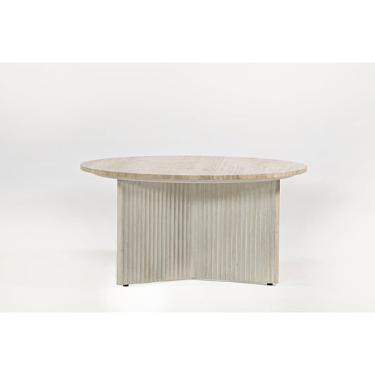 Travis Round Travertine Top Coffee Table - coffee-tables
