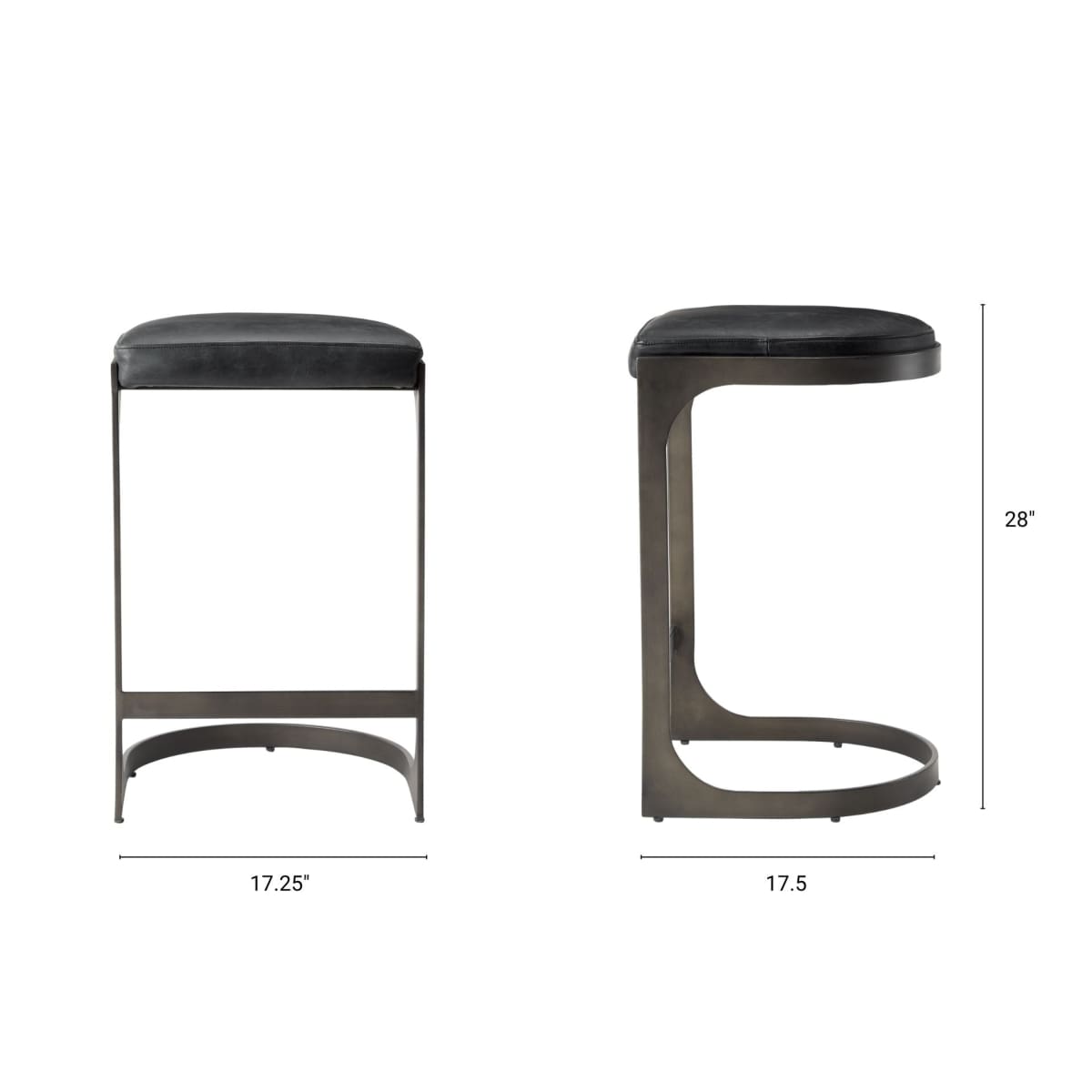 Tyson Upholstered Seat Bar Counter Stool Black Leather | Black Metal | Counter - bar-stools