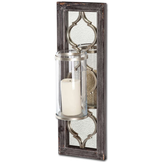 Umminal Wall Candle Holder Antiqued Silver Wood | Glass | Antiqued-silver polished metal - wall-candle-holders