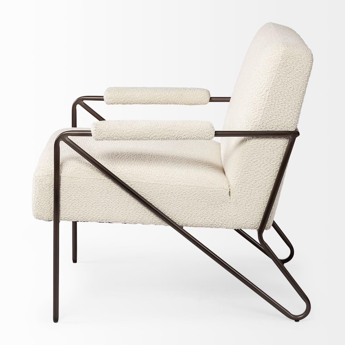 Vicunya Upholstered Accent Chair Cream Boucle | Brown Metal - accent-chairs
