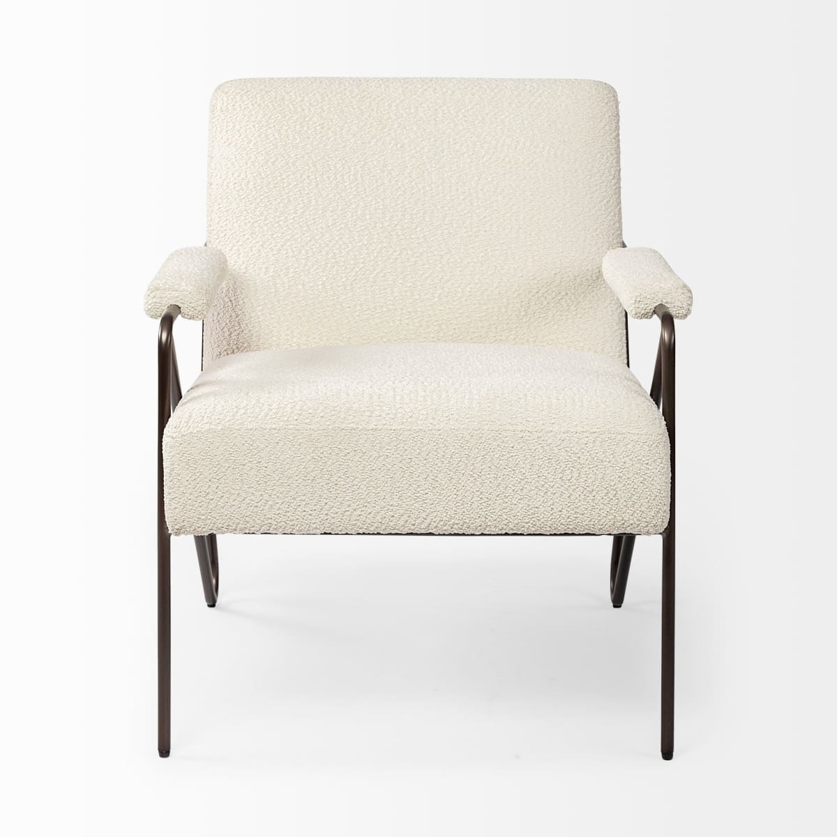 Vicunya Upholstered Accent Chair Cream Boucle | Brown Metal - accent-chairs
