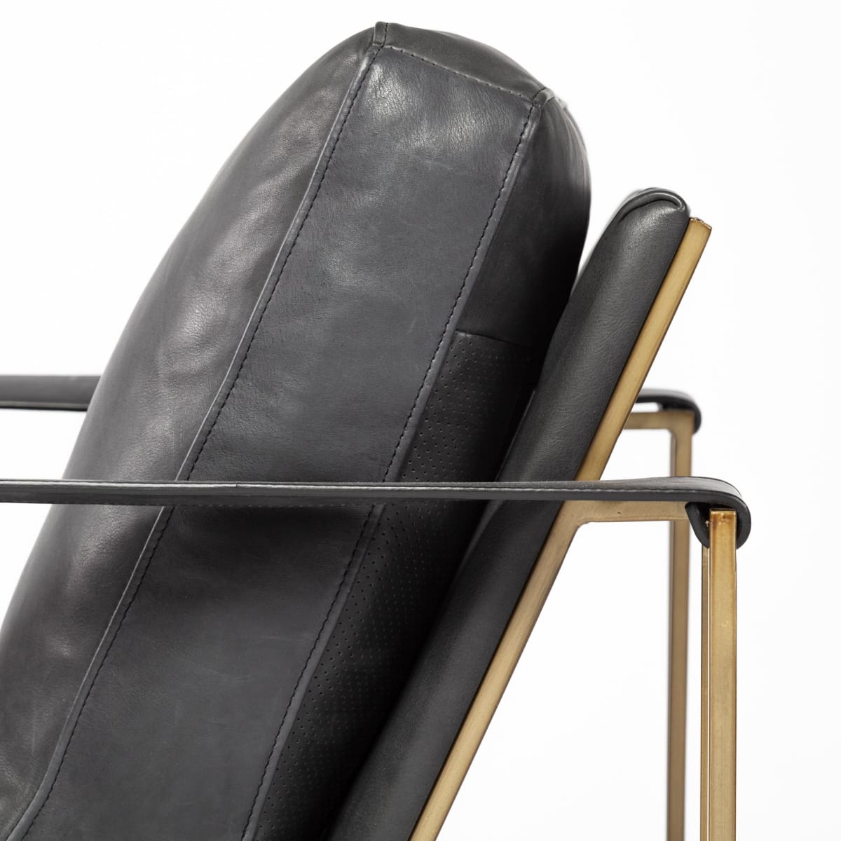 Watson Leather Accent Chair Black Leather | Gold Metal - accent-chairs