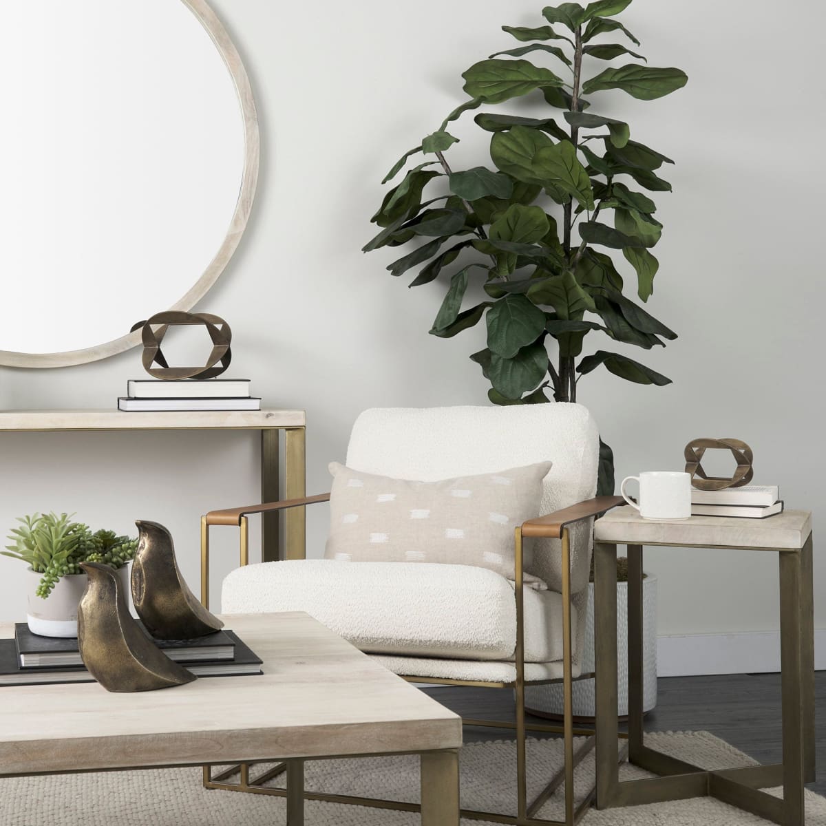 Watson Upholstered Accent Chair Cream Boucle | Gold Metal - accent-chairs