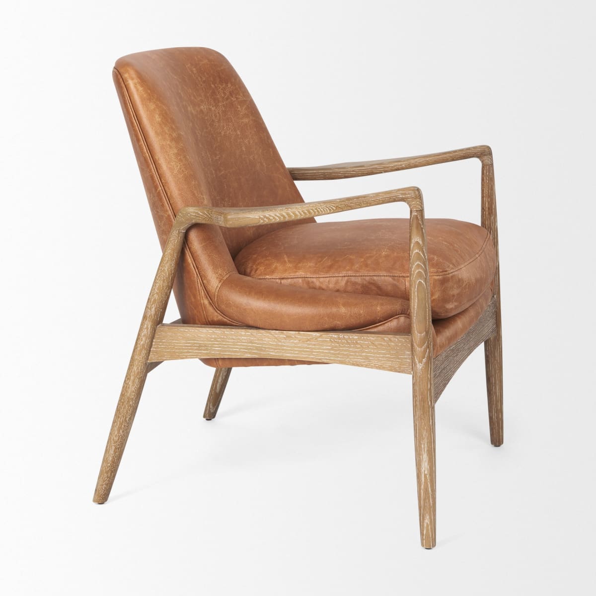 Westan Accent Chair Cognac Faux Leather | Brown Wood - accent-chairs