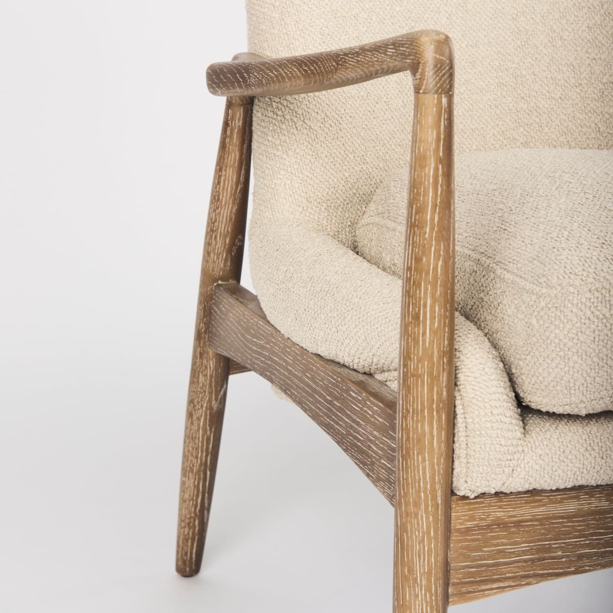 Westan Upholstered Accent Chair Cream Bouclé Fabric | Brown Wood - accent-chairs