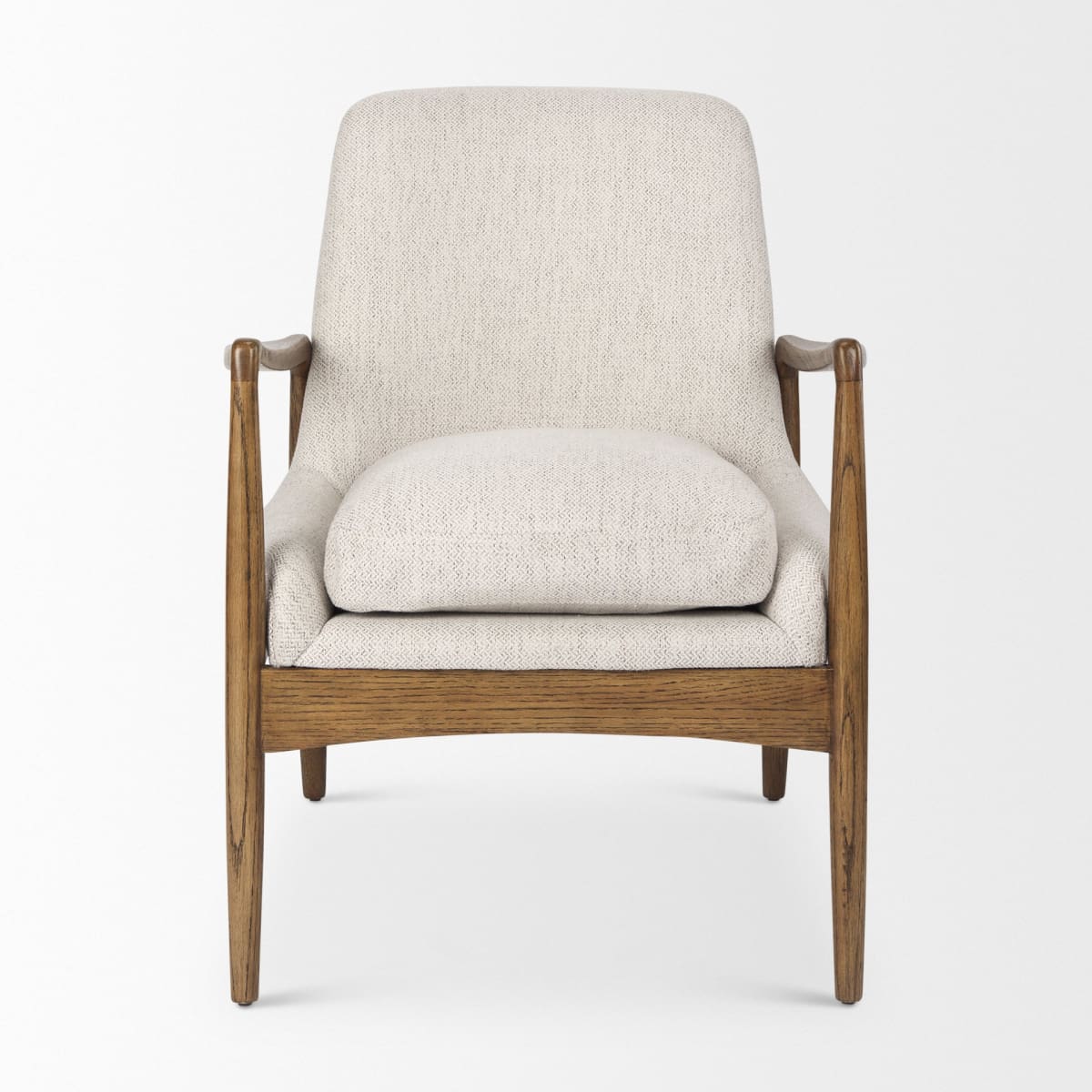 Westan Upholstered Accent Chair Cream Fabric | Brown Wood - accent-chairs