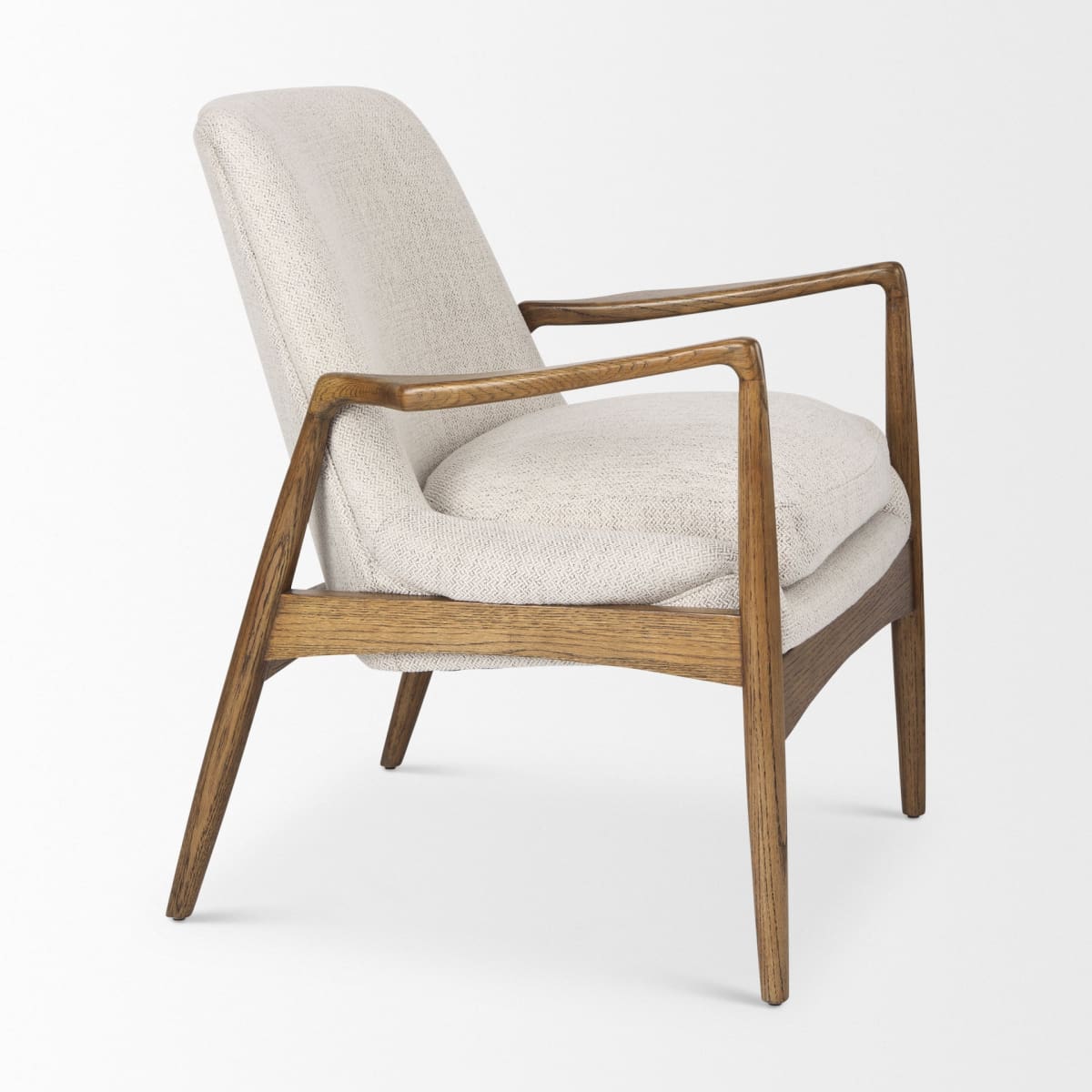 Westan Upholstered Accent Chair Cream Fabric | Brown Wood - accent-chairs