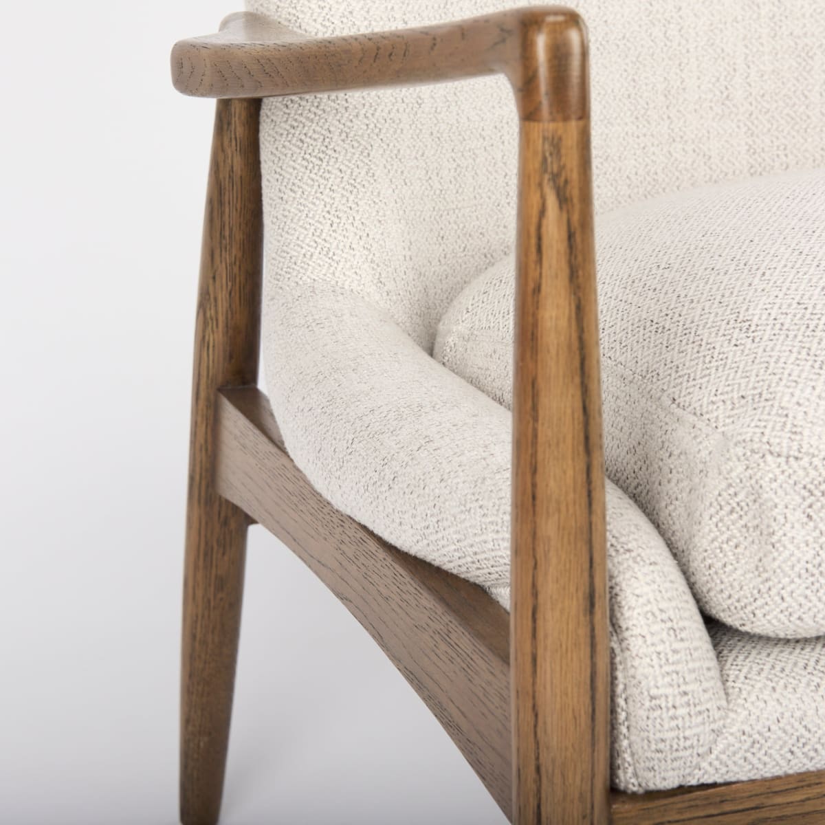 Westan Upholstered Accent Chair Cream Fabric | Brown Wood - accent-chairs