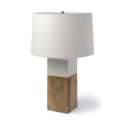 Woodrow Table Lamp Brown Wood | White Shade - table-lamps