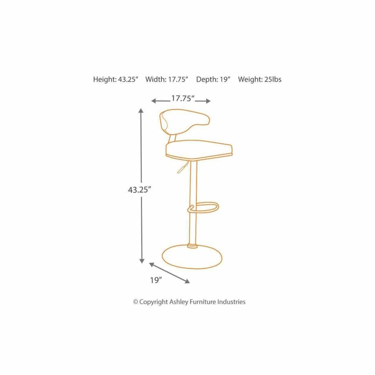 Bellatier Contoured Back Adjustable Height Bar Stool - BAR STOOL