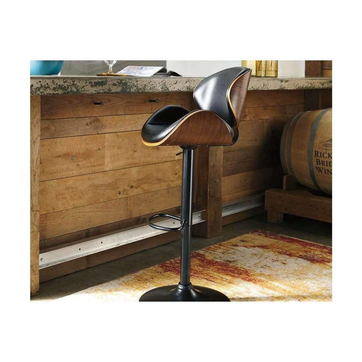 Bellatier Wood Finish Adjustable Height Bar Stool(Black) - BAR STOOL
