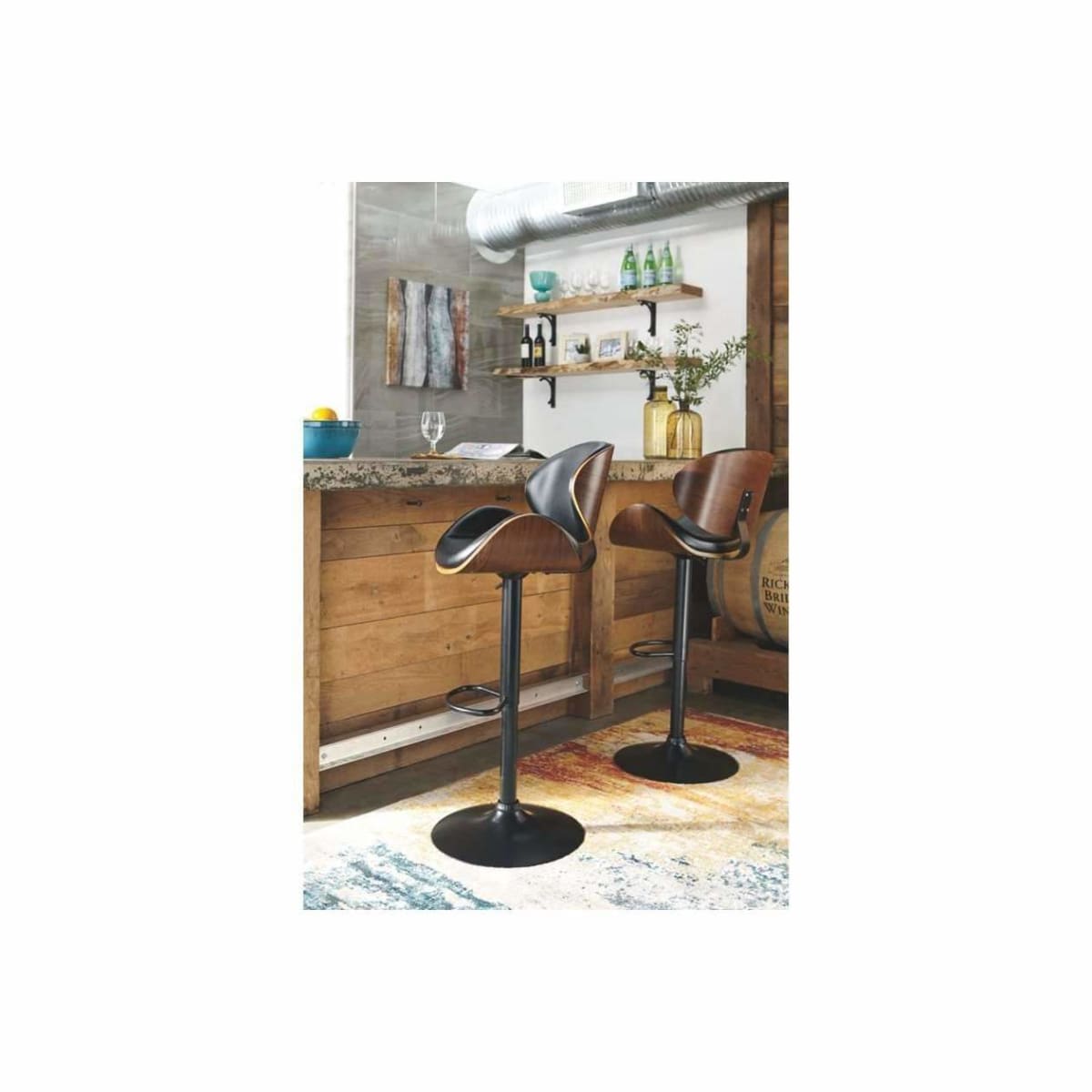 Bellatier Wood Finish Adjustable Height Bar Stool(Black) - BAR STOOL