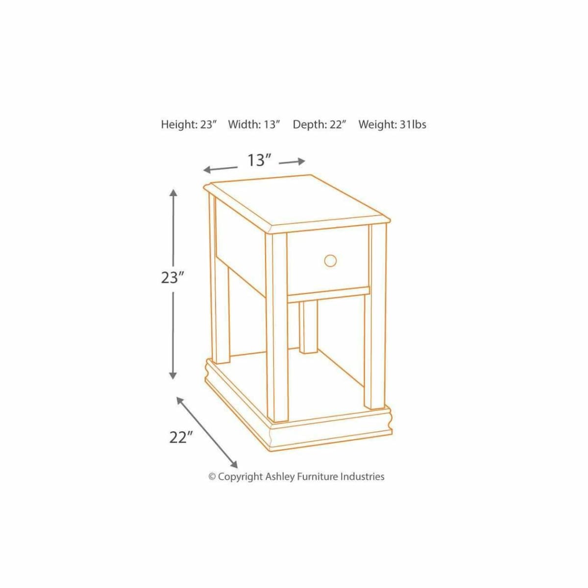 Breegin Medium Brown Chairside End Table - END TABLE/SIDE TABLE