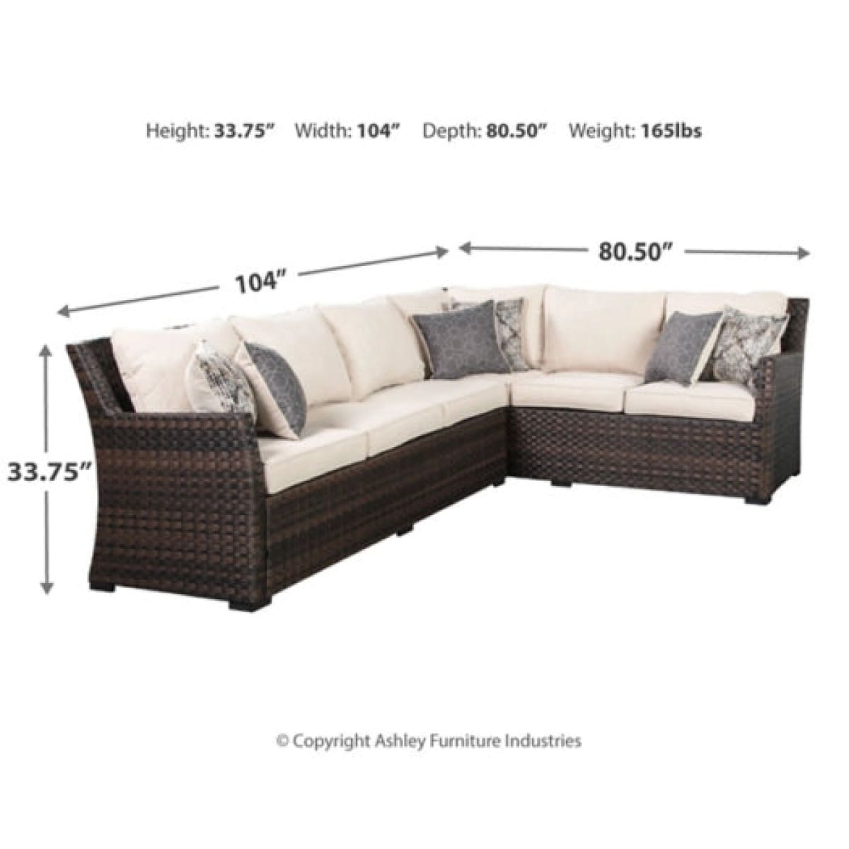 Easy Isle 3-Piece Sofa Sectional/Chair - 104 W x 80.5 D x 33.75 H - Outdoor Sofa