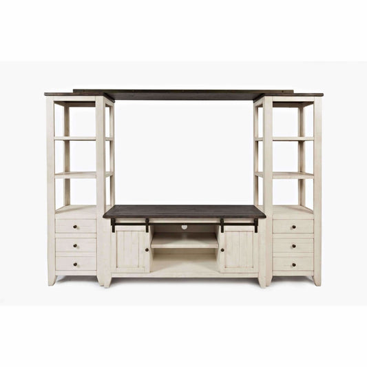 Madison County Vintage White Media Wall - ENTERTAINMENT CONSOLE