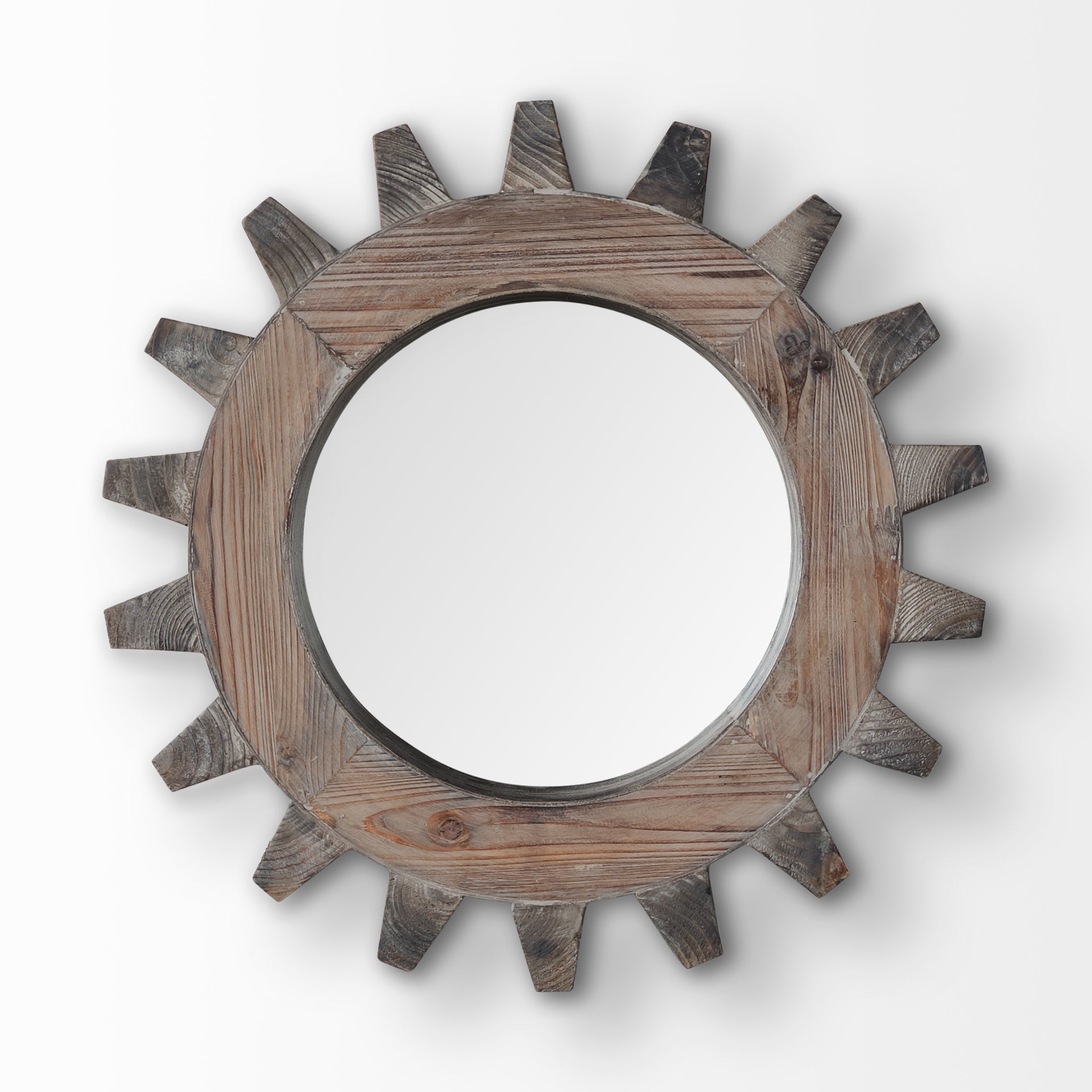 Cog Wall Mirror Brown Wood | 17’’ - wall-mirrors-grouped