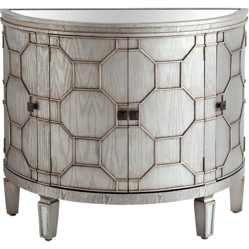 Oppsola 40L x 18W Silver Fir Veneer Mirror Top 4 Door Accent Cabinet