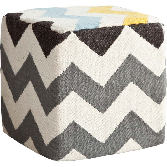 Alliaria Pouf Ivory/Charcoal Wool - poufs