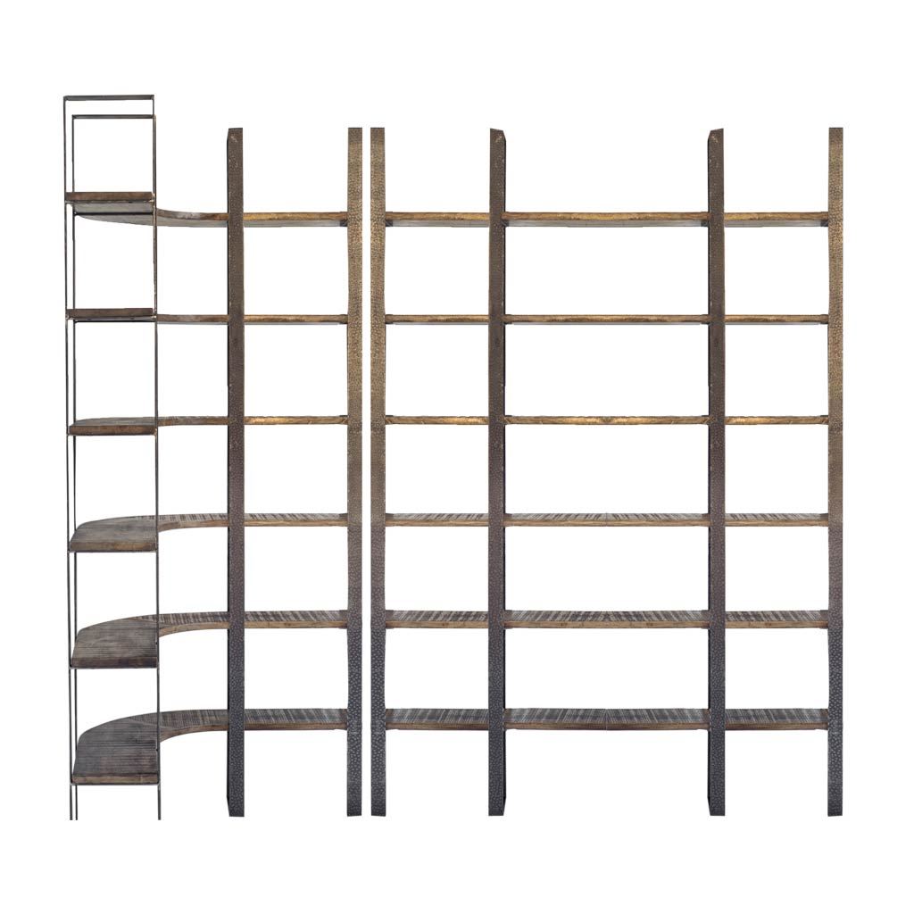 Taunton I 80L x  10.5W x 90H Brown Wood and Black Iron Six Shelving Unit