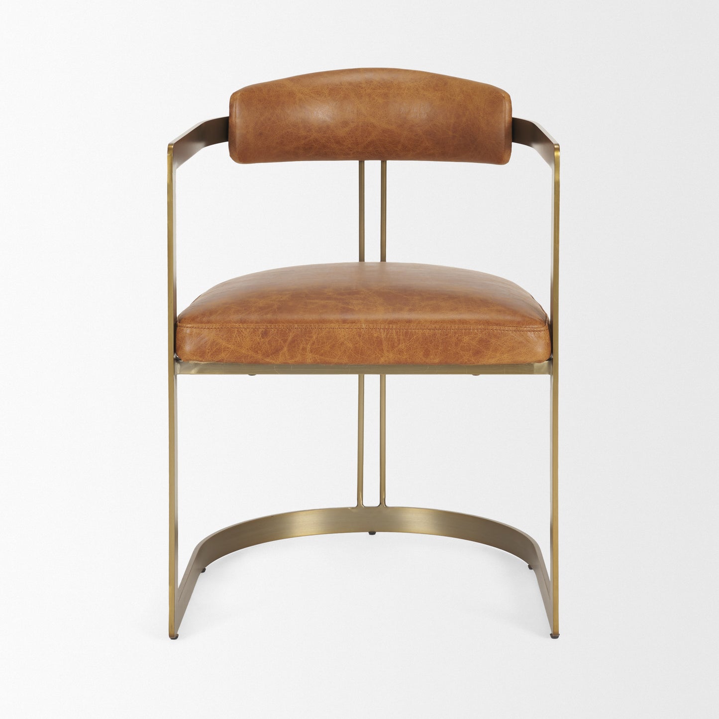 Hollyfield Leather Dining Chair Brown Leather | Gold Metal - dining-chairs