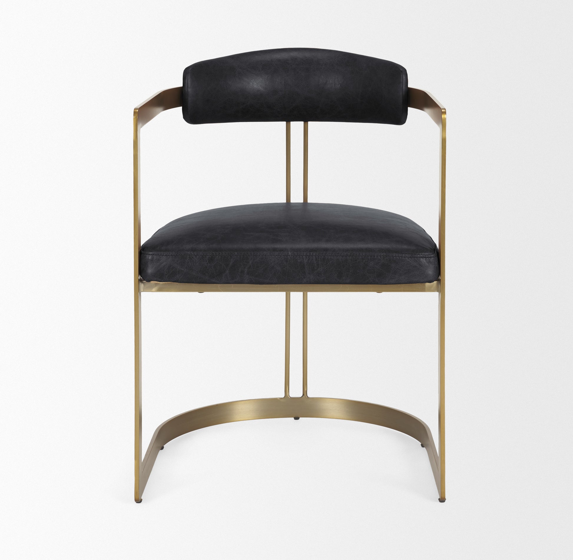 Hollyfield Leather Dining Chair Black Leather | Gold Metal - dining-chairs