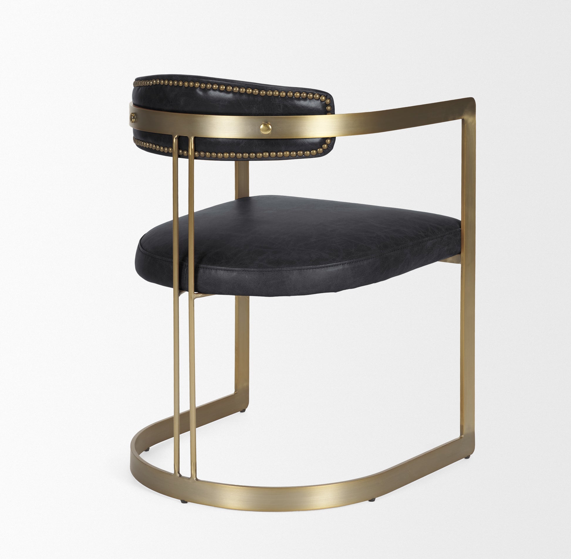 Hollyfield Leather Dining Chair Black Leather | Gold Metal - dining-chairs