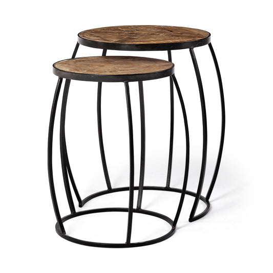 Clapp Accent Table Brown Wood | Black Metal | X Pattern - accent-tables