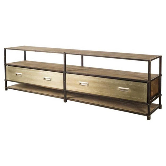 Farrow Media Console Brown Wood | Brass Metal - media-console