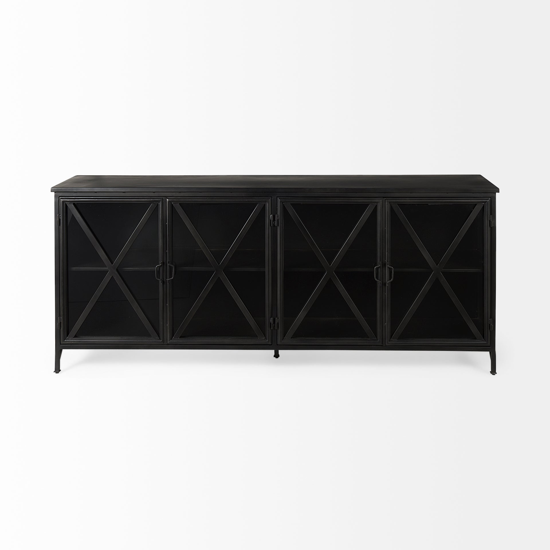 Poppy I 79x16 Black Metal With  Glass Door Sideboard