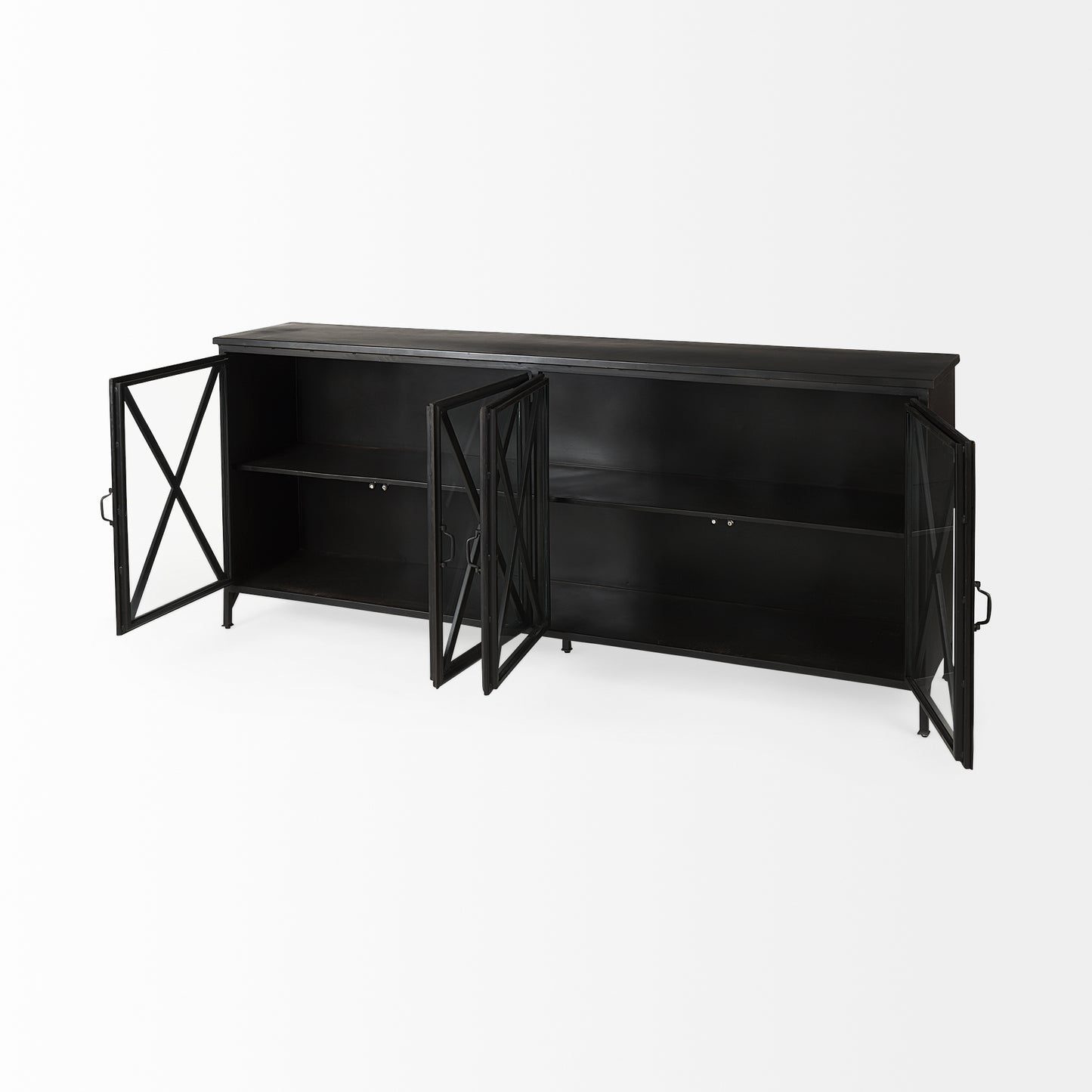 Poppy I 79x16 Black Metal With  Glass Door Sideboard