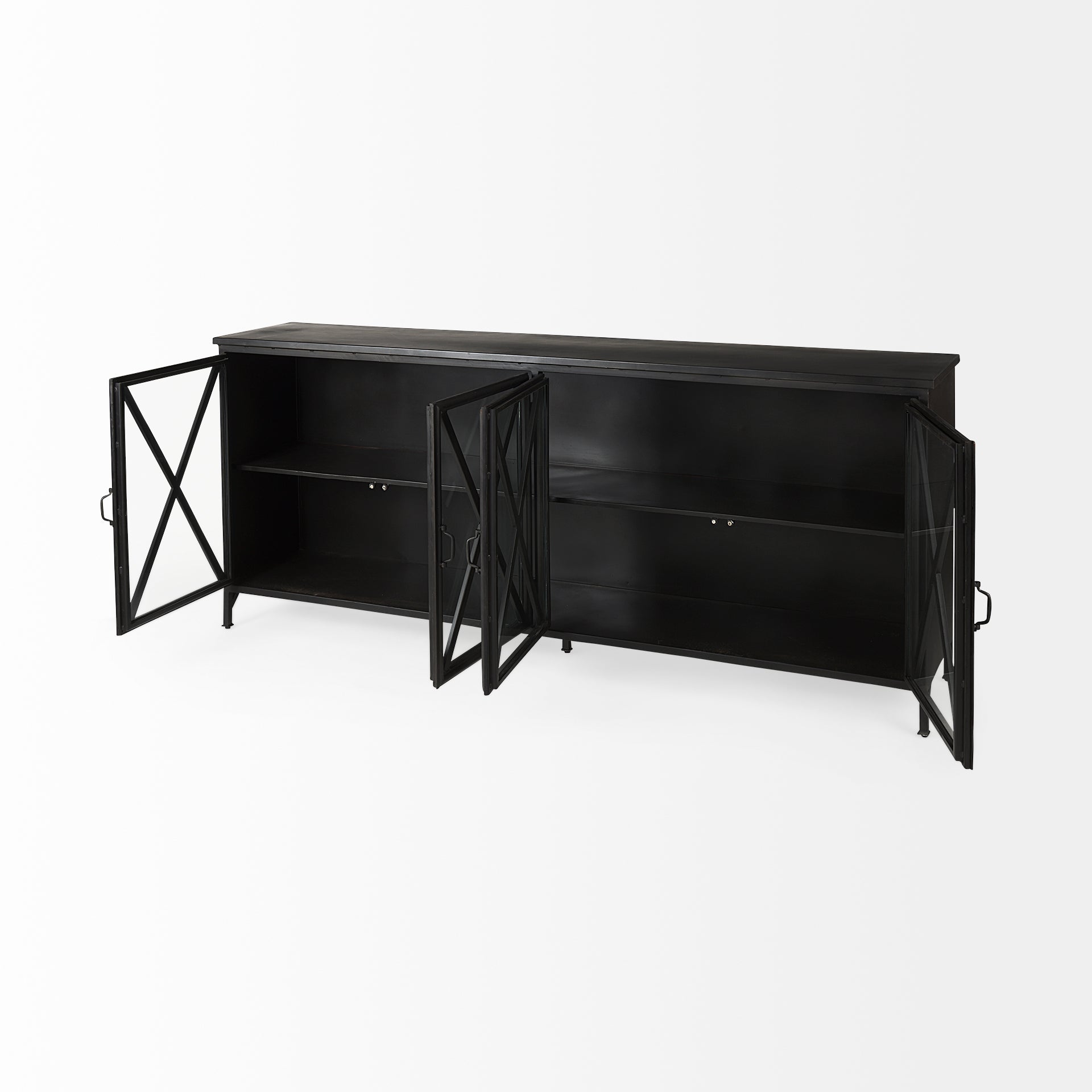 Poppy I 79x16 Black Metal With  Glass Door Sideboard