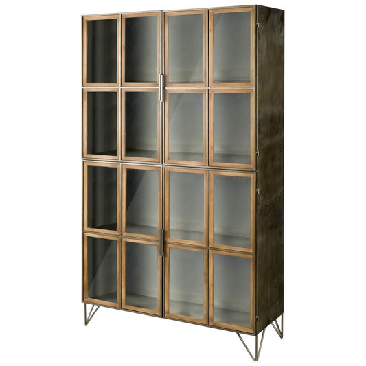 Pandora Tall Cabinet Brown Wood | Gray Metal | 74H - cabinets