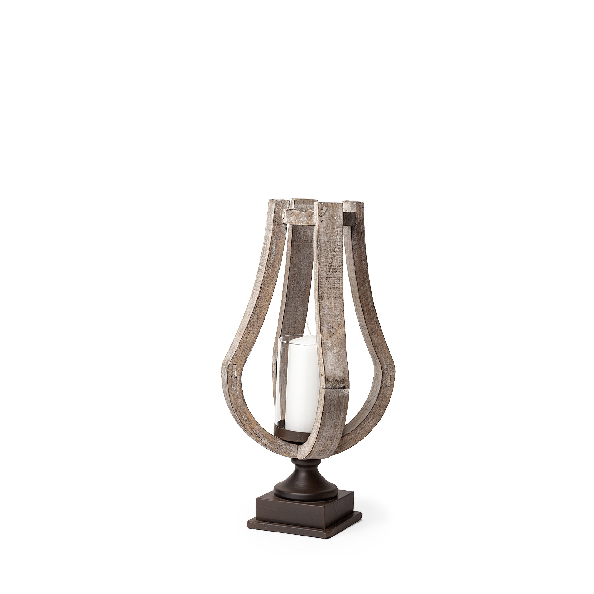 Brillion Small Rustic Wood Metal Table Candle Holder